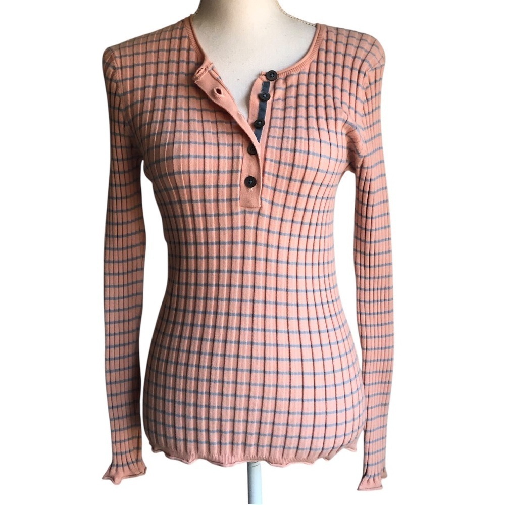 Sundance Top Living Legend Henley Ribbed Striped Petite Medium